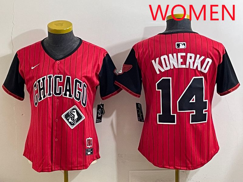 Women 2025 Chicago White Sox #14 Konerko Red Stripe Joint Name Nike MLB Jersey style 13->women mlb jersey->Women Jersey